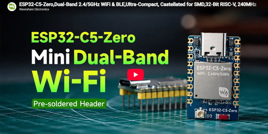 ESP32-C5-Zero,Dual‑Band 2.4/5GHz WiFi & BLE,Ultra‑Compact, Castellated for SMD,32‑Bit RISC‑V, 240MHz