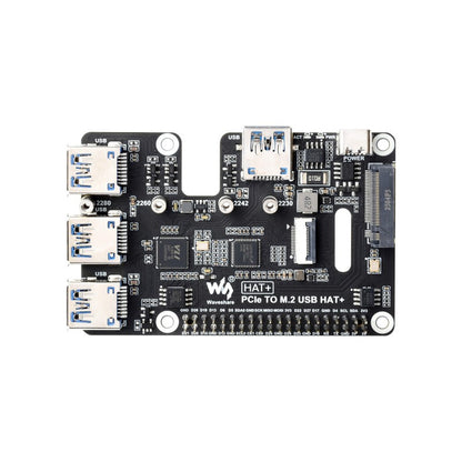 PCIe To USB 3.2 Gen1 And M.2 HAT For Raspberry Pi 5, Supports NVMe Protocol Solid State Drive, Expands 4-Ch USB 3.2 Ports, High-speed Reading / Writing, HAT+ Standard