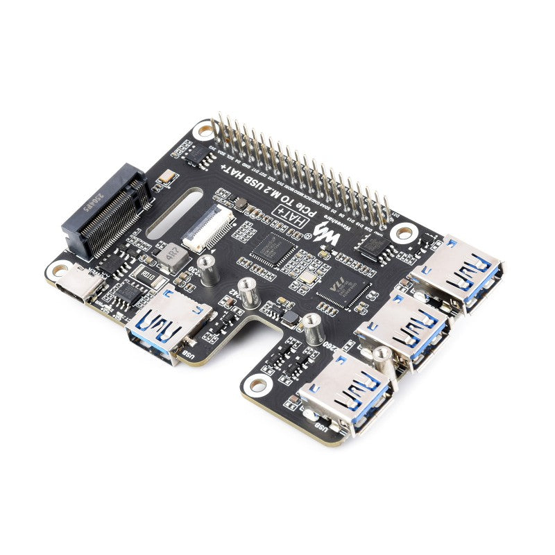 PCIe To USB 3.2 Gen1 And M.2 HAT For Raspberry Pi 5, Supports NVMe Protocol Solid State Drive, Expands 4-Ch USB 3.2 Ports, High-speed Reading / Writing, HAT+ Standard