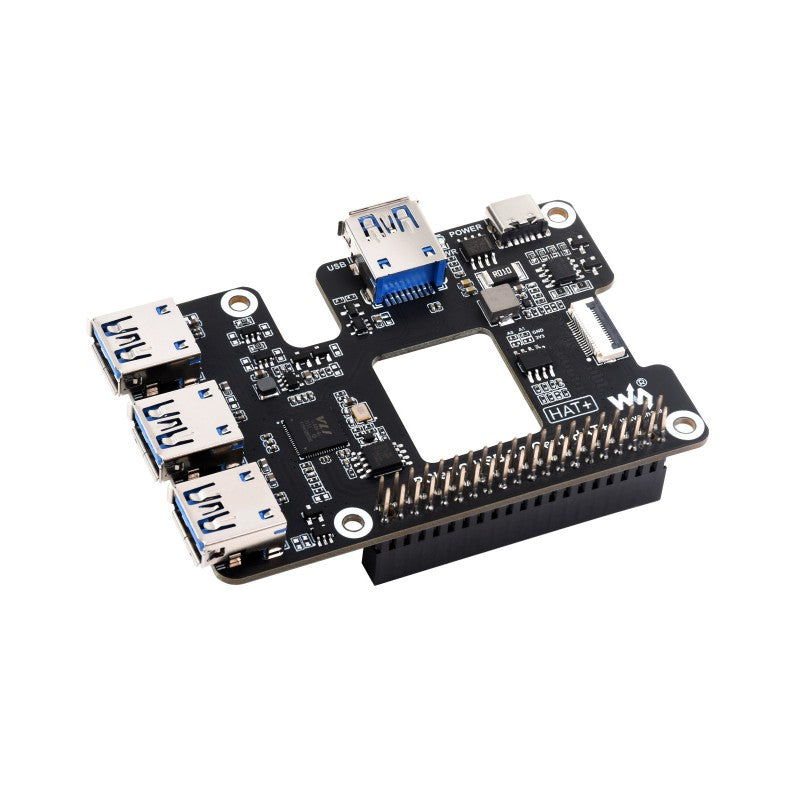 PCIe To USB 3.2 Gen1 HAT for Raspberry Pi 5, PCIe to USB HUB, 4x High Speed USB Ports, driver-free, plug and play, HAT + Standard