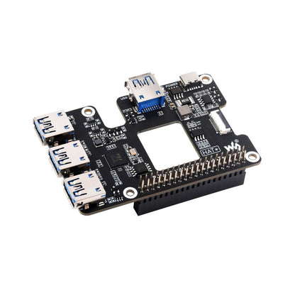 PCIe To USB 3.2 Gen1 HAT for Raspberry Pi 5, PCIe to USB HUB, 4x High Speed USB Ports, driver-free, plug and play, HAT + Standard