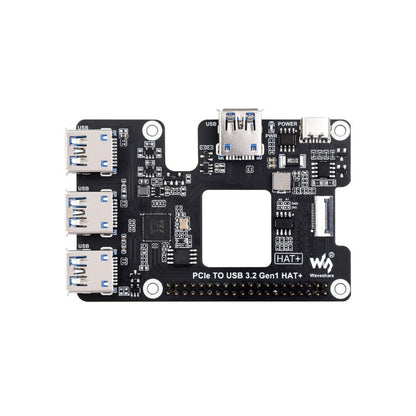 PCIe To USB 3.2 Gen1 HAT for Raspberry Pi 5, PCIe to USB HUB, 4x High Speed USB Ports, driver-free, plug and play, HAT + Standard