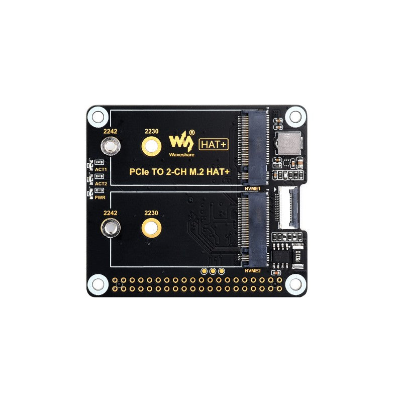 PCIe To 2-ch M.2 Adapter for Raspberry Pi 5, Compatible with 2230/2242 Size NVMe Solid State Drive, Raspberry Pi 5 M.2 HAT
