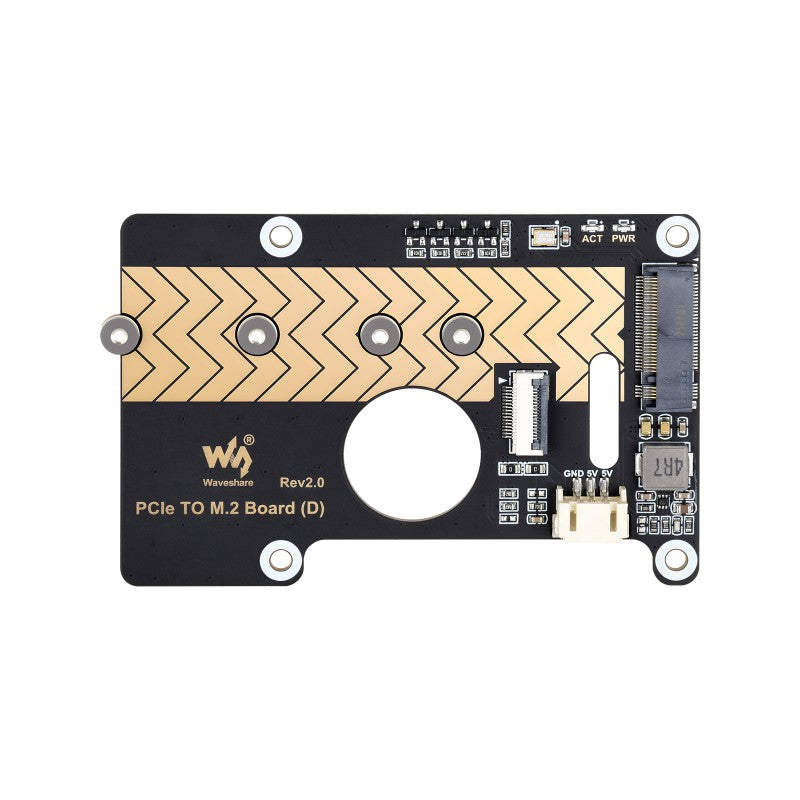PCIe To M.2 Adapter Board (D) for Raspberry Pi 5, Compatible with 2280 / 2260 / 2242 / 2230 size NVMe Protocol M.2 SSD, Raspberry Pi 5 NVMe