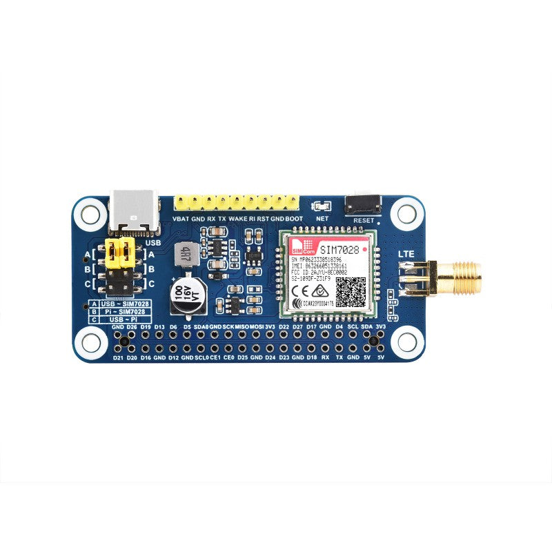 SIM7028 NB-IoT HAT for Raspberry Pi, Supports Global Band NB-IoT Communication, Small In Size And Low Power Consumption