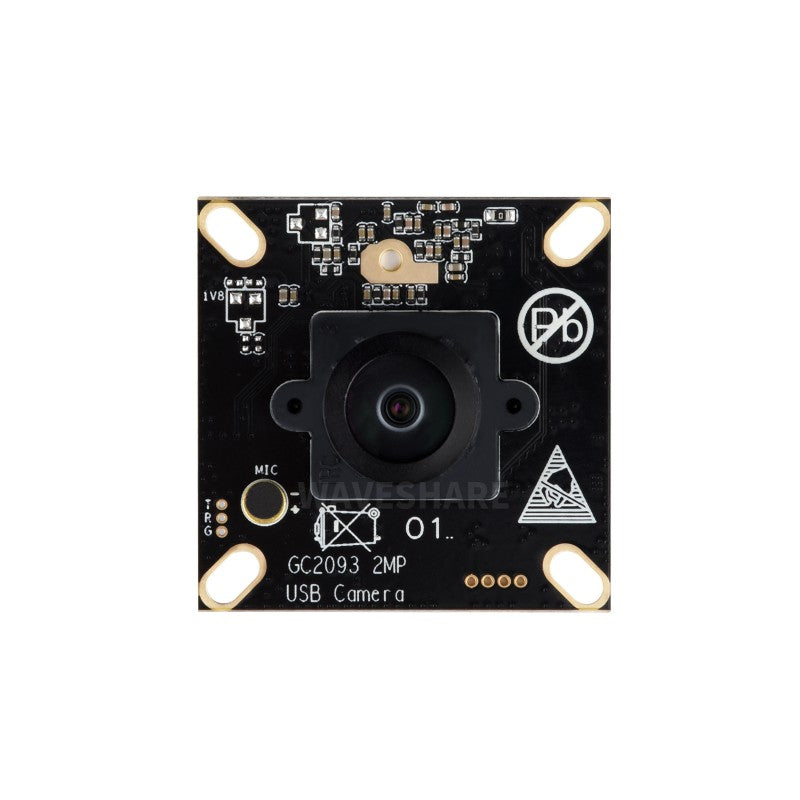 GC2093 2MP USB Camera, 170°FOV, F2.2 aperture, 2.28mm focal length, Wide Dynamic Backlight Imaging, Fixed-Focus, Onboard Microphone