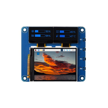 OLED/LCD HAT for Raspberry Pi, Onboard 2inch IPS LCD Main Screen and Dual 0.96inch Blue OLED Secondary Screens