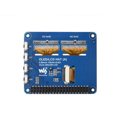 OLED/LCD HAT for Raspberry Pi, Onboard 2inch IPS LCD Main Screen and Dual 0.96inch Blue OLED Secondary Screens