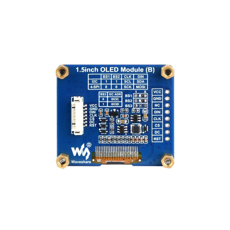 1.5inch OLED Display Module, 128×128 Resolution, SPI / I2C Communication, Black / White Display Color