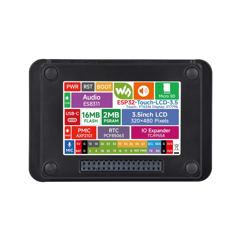 ESP32 3.5inch Rounded Corner Touch LCD Development Board, 320 × 480, Onboard Audio Codec Chip, Built-in Microphone And Speaker, Supports Wi-Fi And BLE, ESP32-WROOM-32, ESP32-2432s