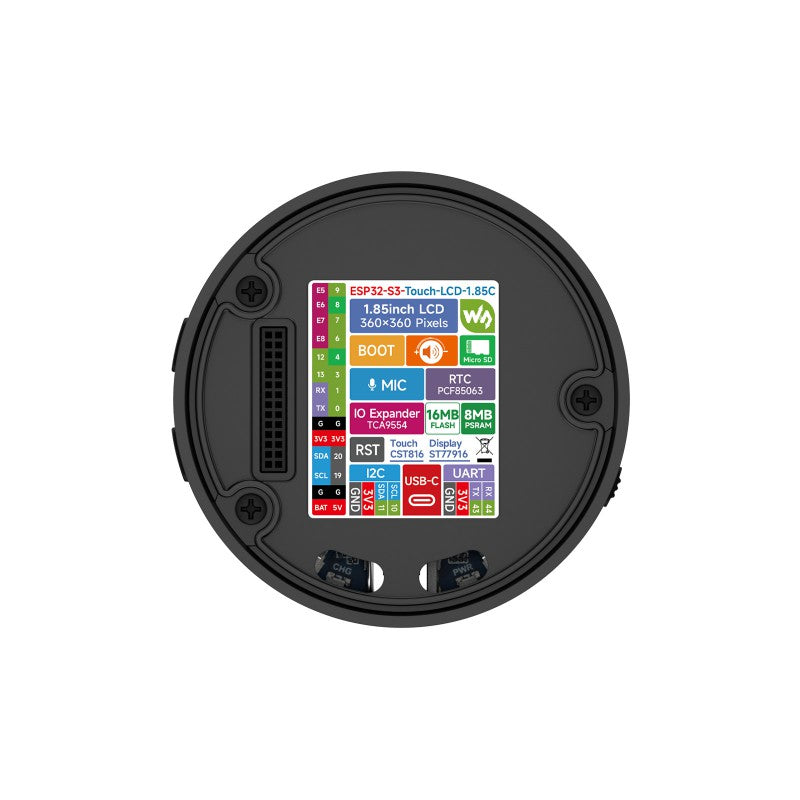 ESP32-S3 1.85inch Round LCD Development Board, 360×360, Supports Wi-Fi & Bluetooth BLE 5, AI Speech, Smart Speaker Box, ESP32 With Display