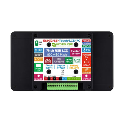 ESP32-S3 7inch AI Voice Touch Display Development Board, 800 × 480 Resolution, 5-Point Touch, IPS Display Panel, Supports 2.4GHz Wi-Fi & BLE 5