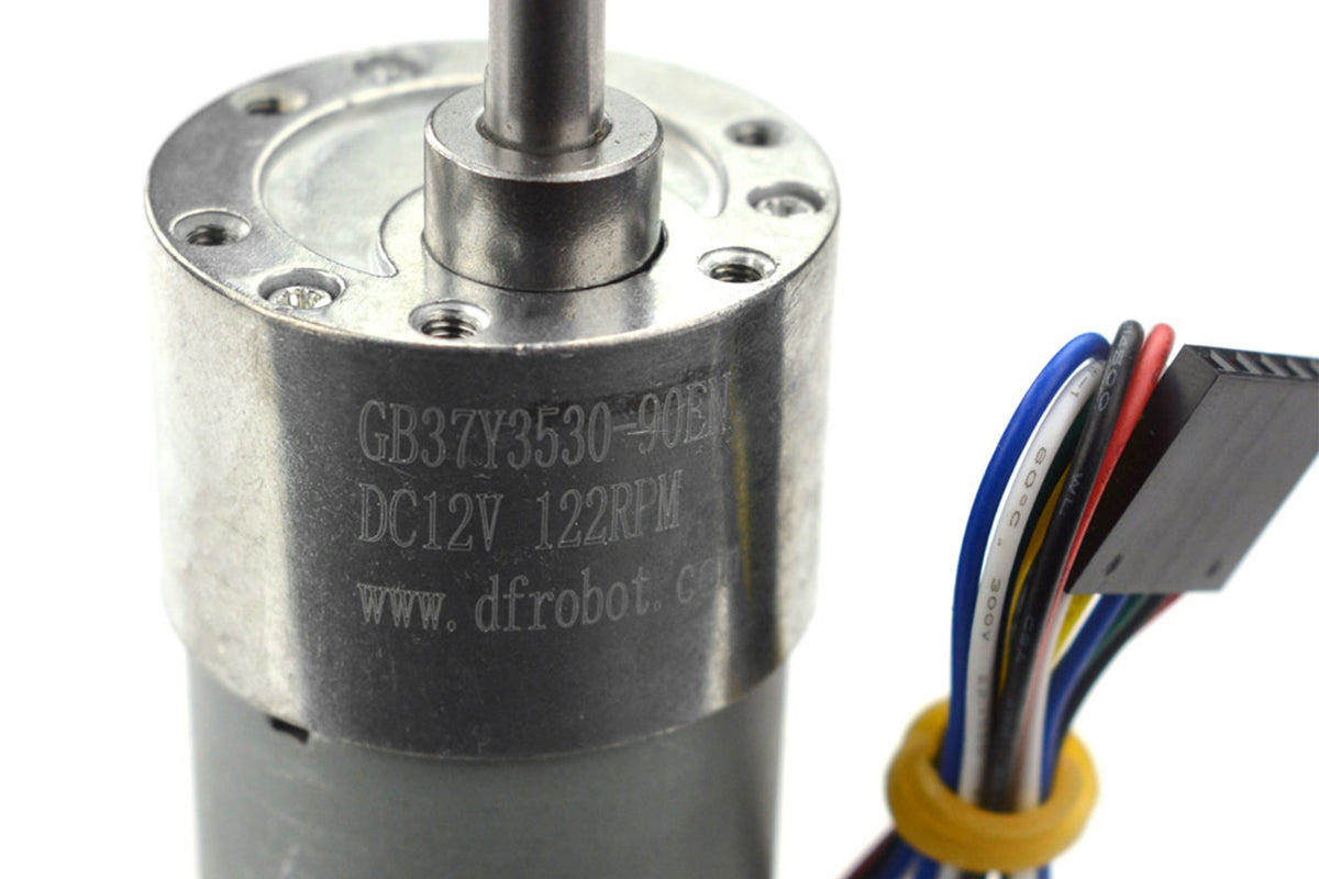 12V Metal DC Geared Motor with Encoder (90:1, 122RPM, 38Kg.cm)